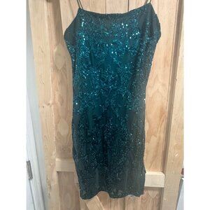 Teal Sequin Embellished Windsor Dress M Sleeveless Polyester & Spandex Worn Once